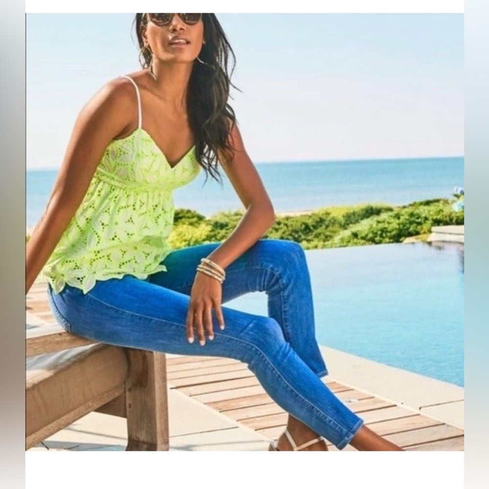 Lilly Pulitzer Millie Pepino Green Mambo Eyelet Sleeveless Women Top Size 10